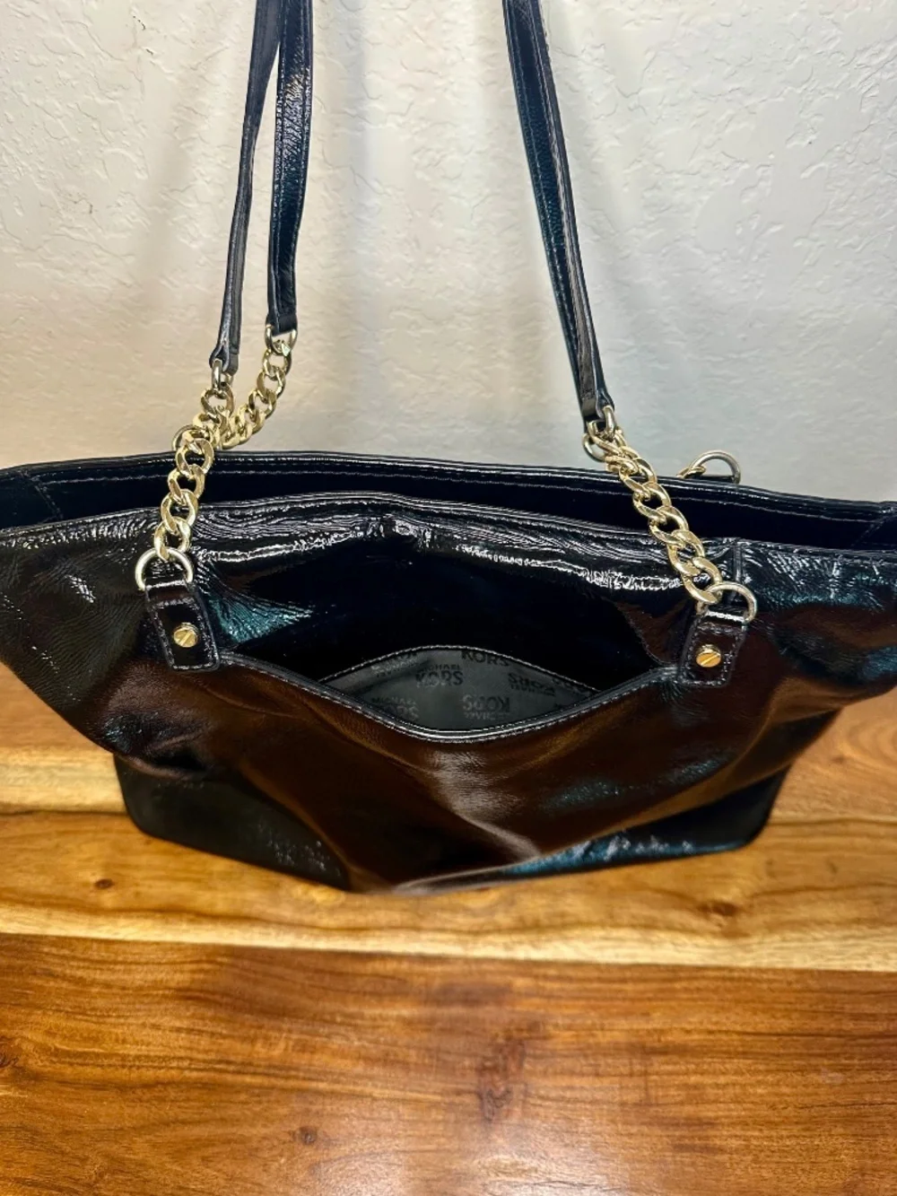 Michael Kors Black Patent Leather Jet Set Tote Bag